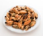 Plate of small mussels. European mussels