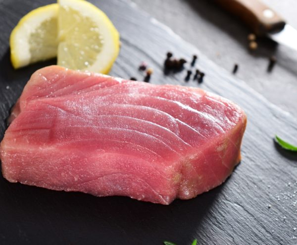 Tuna Loins 1kg. Raw Tuna Loin with lemon