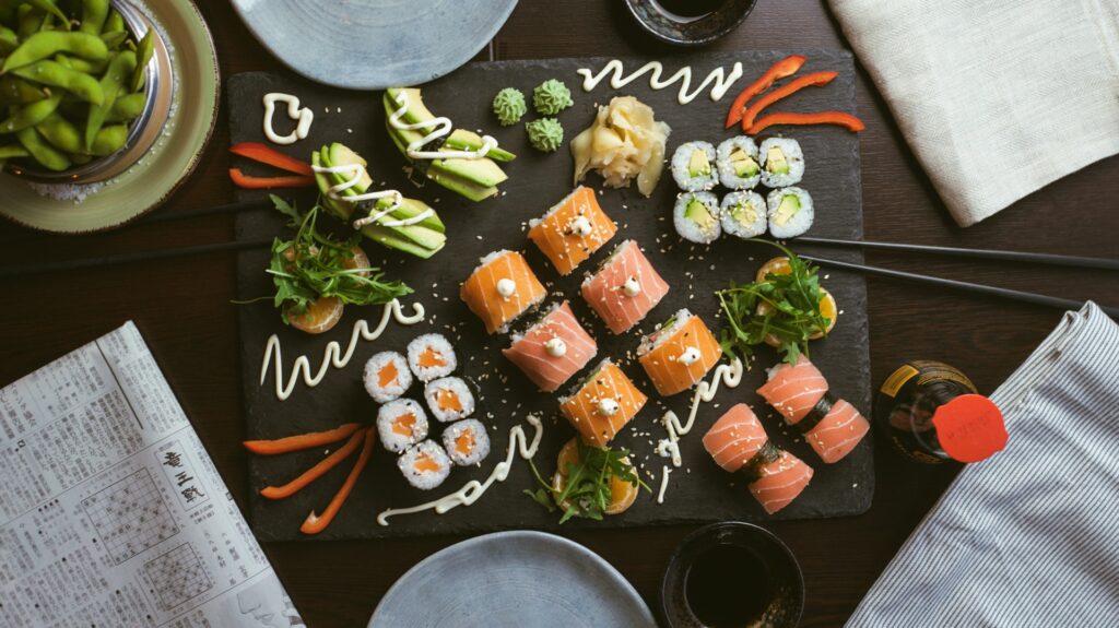 plate of sushi and sashimi